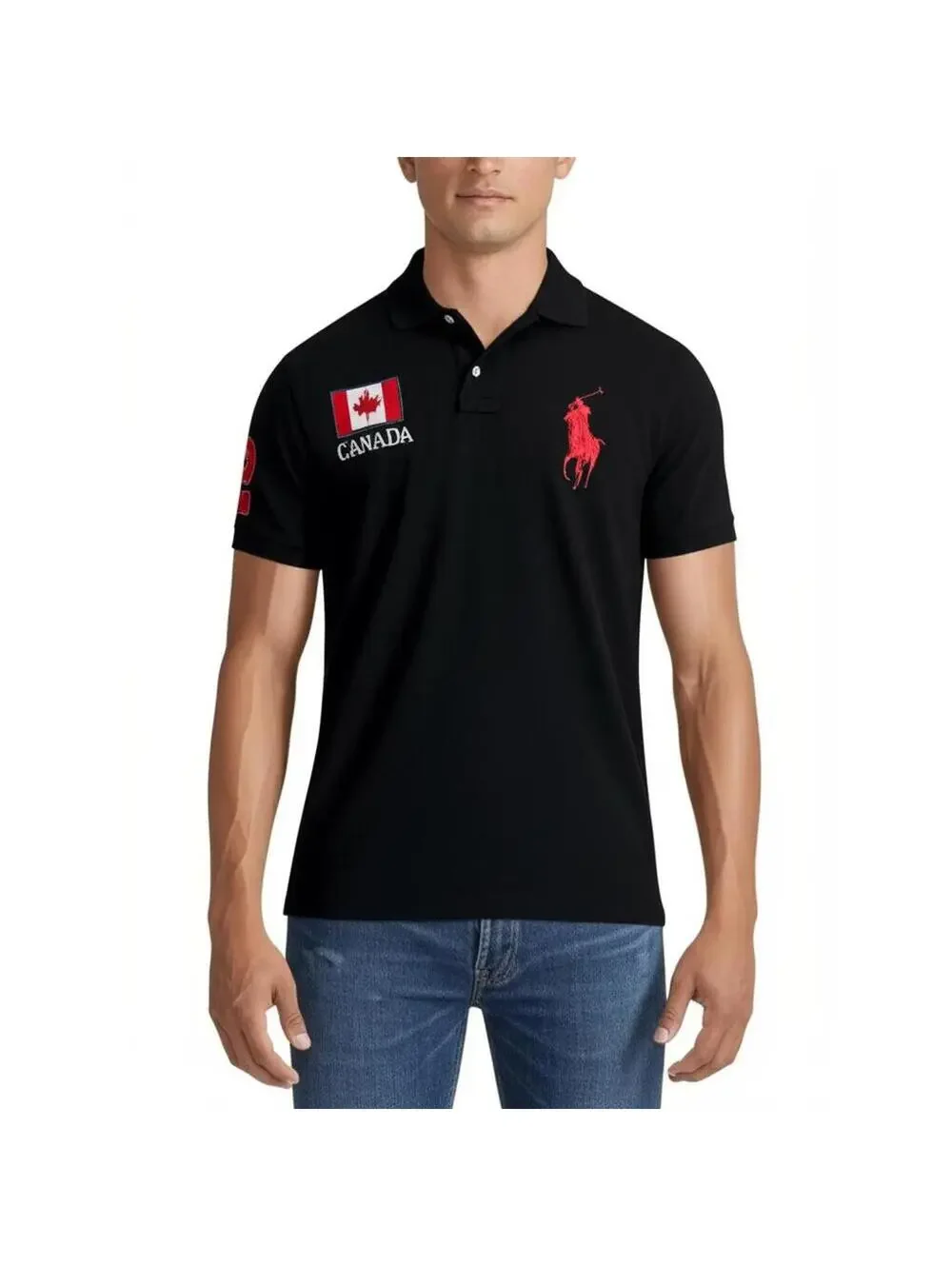 Polo Ralph Lauren L Black Canada Big Pony Polo #2 Flag